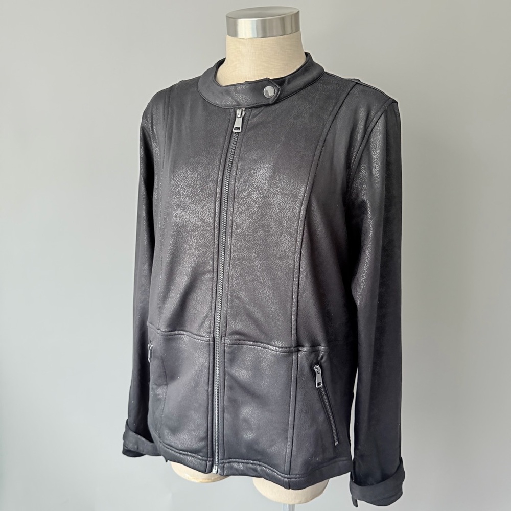 Grace & Lace Black Faux Leather Jacket Women’s Large Zip Moto Style
